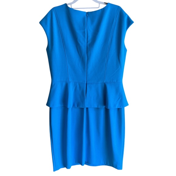 Vintage Donna Rico NY Blue dress w Flattering Peplum Brown Paisley Lining 14 - Picture 3 of 11